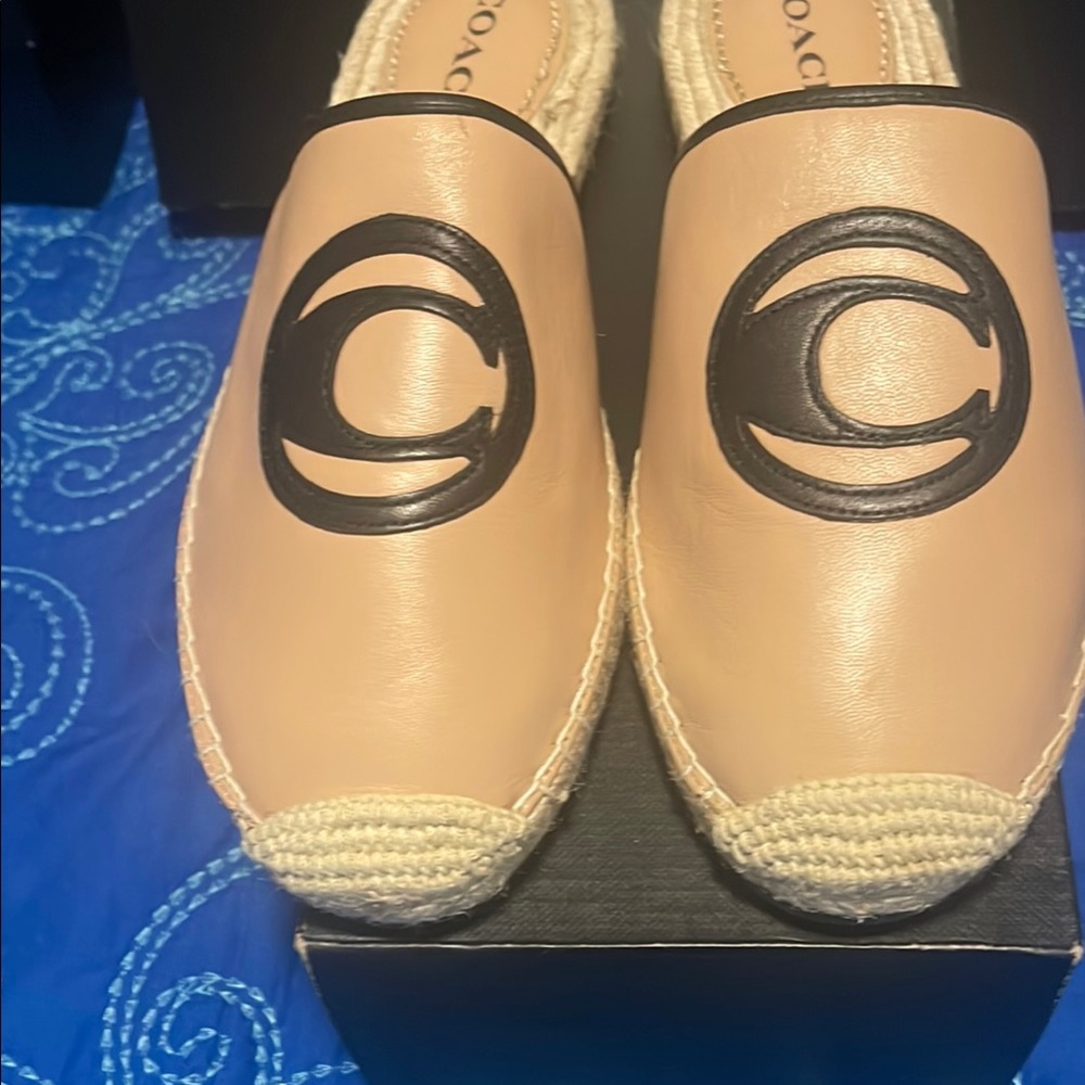 Coach Tan and Black Espadrille Flats